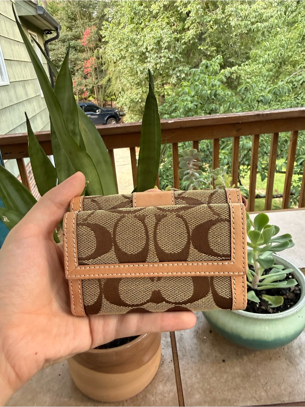 Coach Brown and Tan Signature Canvas Compact Wallet - Picture 2 of 4
